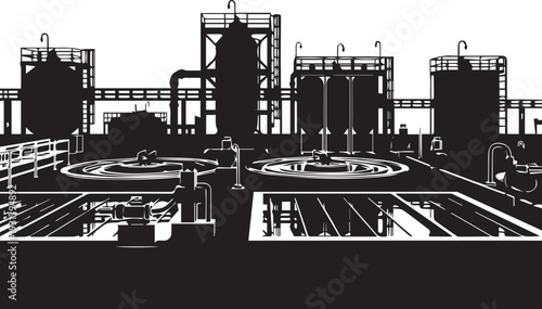 Industrial water treatment plant silhouette illustration vector line art facility
