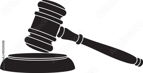 Judge gavel and sound block in black silhouette style