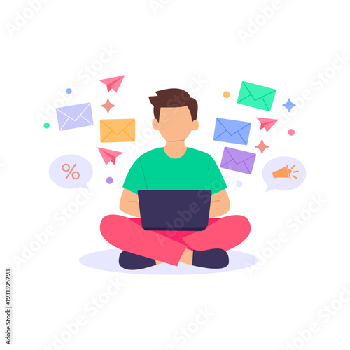 Email Marketing, engaging customers through targeted campaigns, Flat vector character illustration