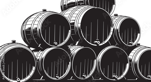 Stack of wooden barrels on white background illustration