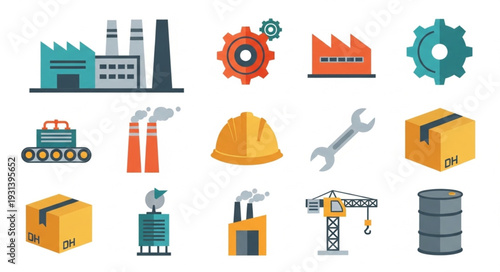 Industrial Icons and Factory Equipment.