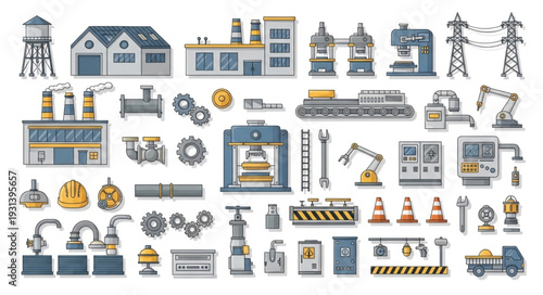 Industrial Icons and Factory Elements.