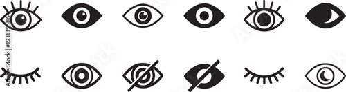 See and unsee eye icon set, line style vector symbols for privacy, visibility, and UI design.