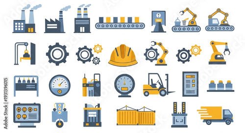 Industrial Icons and Machinery Elements.