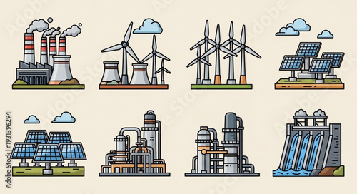 Collection of renewable and non-renewable energy generation facilities.