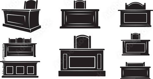 Collection of various black and white casket designs illustrated