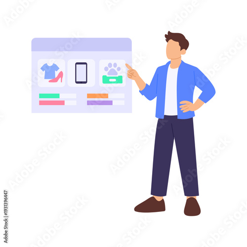 Niche Selection, identifying profitable market segments, Flat vector character illustration