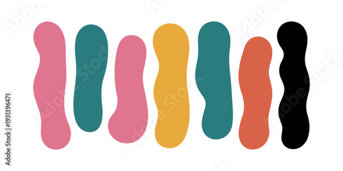 Colorful abstract shapes on white background pink