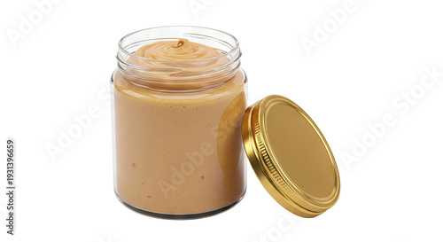 Jar of Peanut Butter with Open Gold Lid