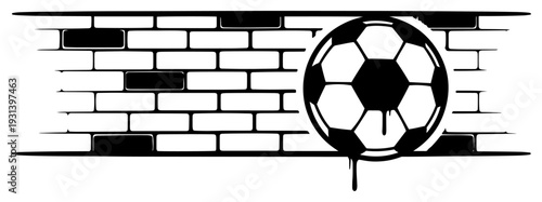 Urban style illustration of a soccer ball hitting a brick wall with graffiti elements