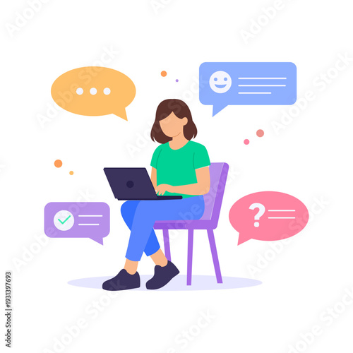 Replying To Customer, responding promptly to buyer messages, Flat vector character illustration