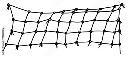 Simple black and white line art illustration of a soccer goal net