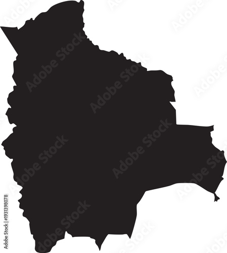 Black silhouette map of Bolivia a simple vector graphic for travel and geography concepts isolated on a white background