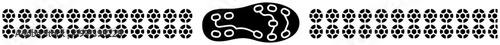Sports pattern border with soccer ball icons and football cleat sole footprint silhouette