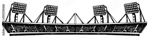 Detailed drawing of stadium floodlights and arena roof structure before the game