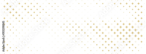 Brown and gold star sparkles on white. Four-point geometric diamonds scattered across backdrop. Gradient dot pattern. Y2K party banner, retro poster, festive card, glamour background. Vector.