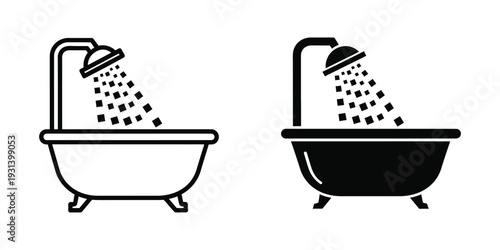 Shower Bathtub Icon Water Flow Hygiene Concept