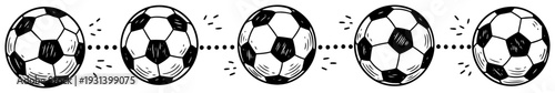 Hand drawn sketch banner of soccer balls with motion lines in vintage style
