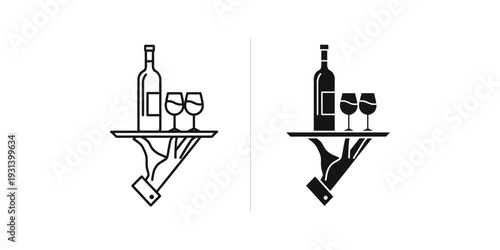 Wine Bottle Glasses Tray Service Icon Hospitality Commercial