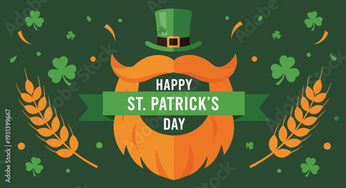 Flat Vector Leprechaun Beard Frame Happy St Patrick Day Poster