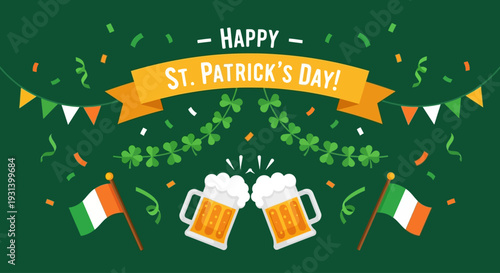 Flat Vector Irish Pub Beer Celebration St Patrick Day Banner
