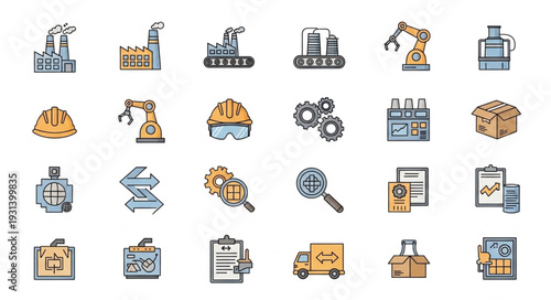 Industrial Icons Collection Manufacturing Symbols.