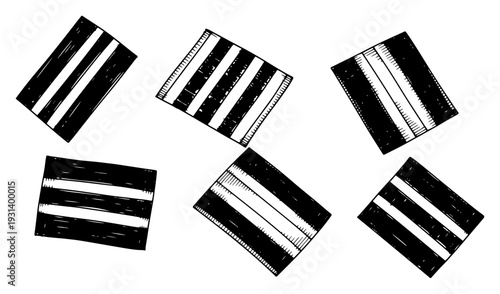 Hand drawn sketches of striped referee cards or badges scattered around