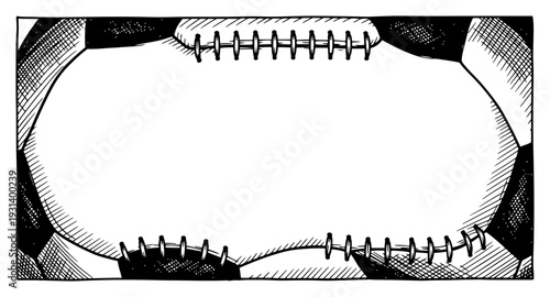 Soccer ball leather texture border frame with hand drawn stitching details