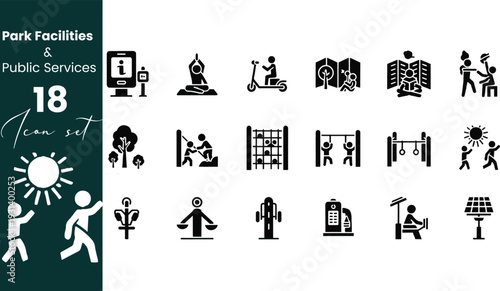Park Facilities and Public Service Icons for City Map and Navigation