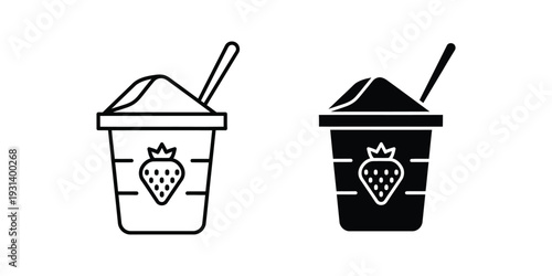 Strawberry Smoothie Cup Spoon Vector Icons Commercial