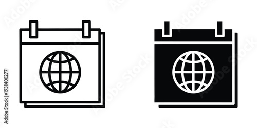 Calendar Globe Icon Digital Service Scheduling Global Planning