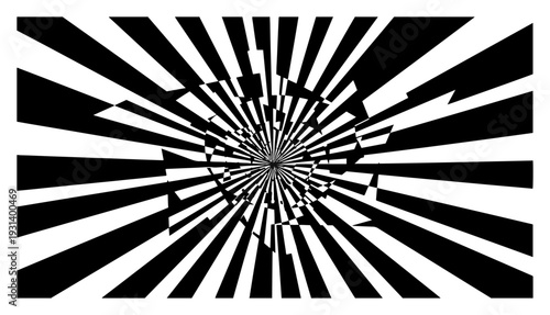 Abstract background with radial sunburst lines and broken geometric glass shards in monochrome style
