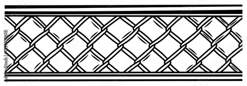 Hand drawn sketch of a chain link wire fence border texture