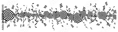 Horizontal strip of celebratory confetti and torn soccer net pieces