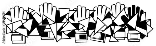 Abstract geometric illustration of goalkeeper gloves in a row for sport branding