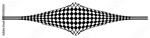 Abstract decorative element with black and white checkered pattern and geometric lines