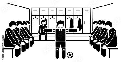Soccer coach giving tactical instructions to players in the locker room