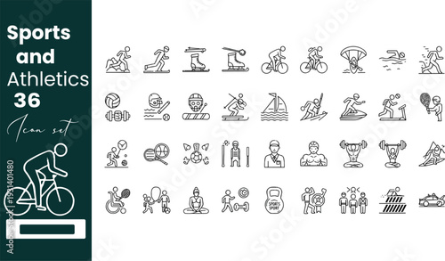 Sports and Athletics Line Icon Set for Fitness and Competition