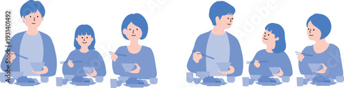 食事をする家族　シンプル