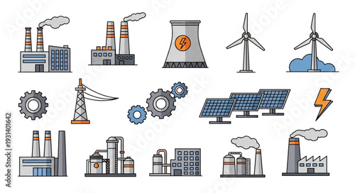Industrial Icons Renewable Energy Symbols.
