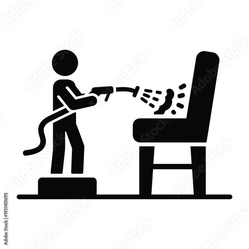 Person cleaning upholstery with pressure washer steam cleaner machine on chair furniture maintenance service icon vector illustration