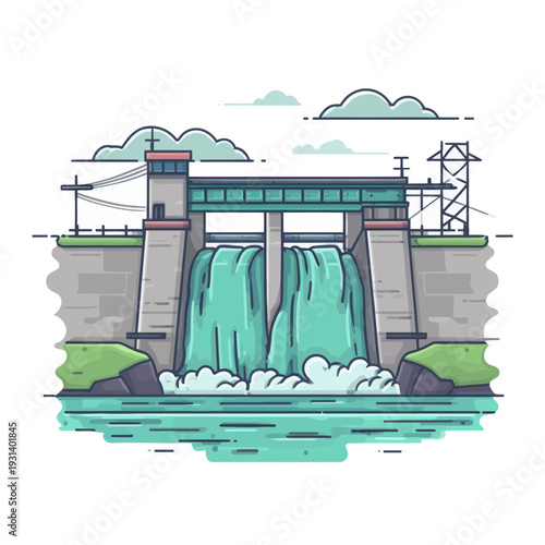 Hydroelectric Dam Generating Power with Flowing Water