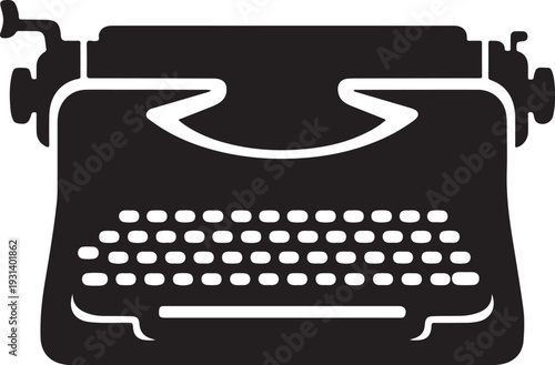 Vintage typewriter, black and white icon, retro writing machine, typography tool