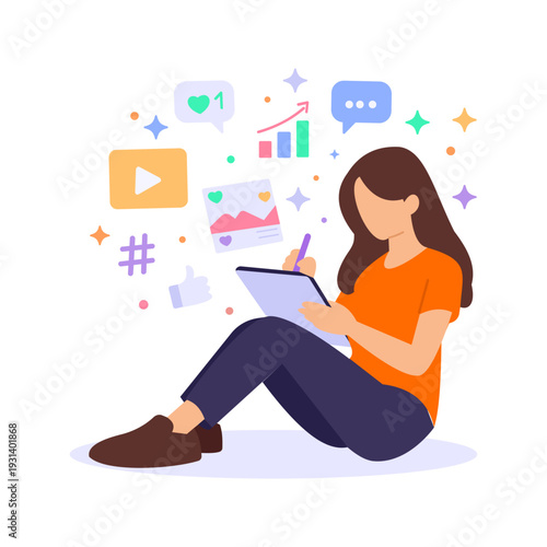 Social Media Post Design, crafting engaging posts for platforms, Flat vector character illustration