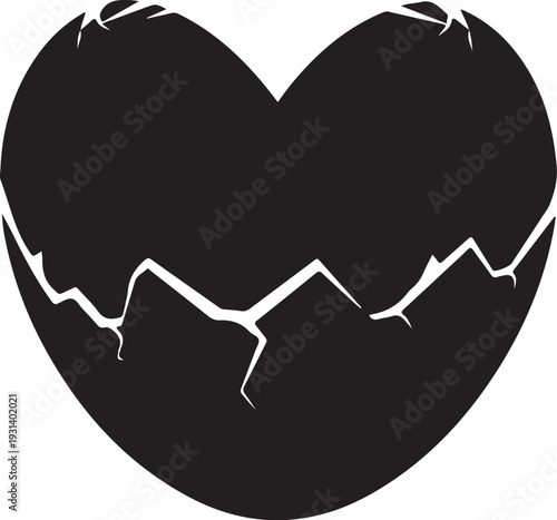 Cracked black heart symbol on white background illustration