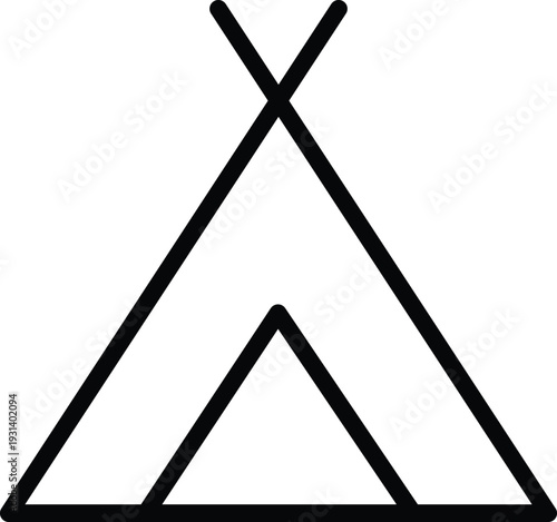 Minimalist teepee icon vector outline symbol representing outdoor camping and adventure