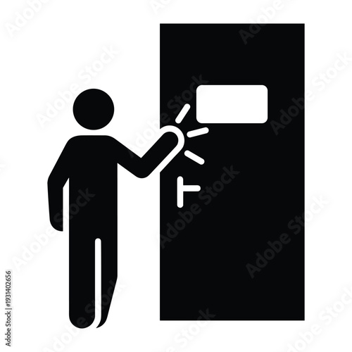 Person knocking on a closed door silhouette icon representing arrival visitor guest entry house home apartment office entrance