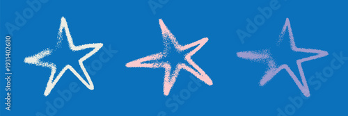 Blue graffiti style stars symbol with rough spray texture and hand drawn effect. Minimal vector isolated on blue sea color background for branding, badges, stickers, posters and modern graphic design.