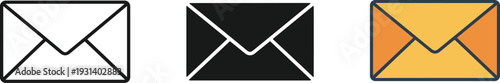 Three email envelope icons minimal design white black gold colors digital communication