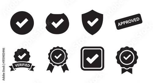 Black checkmark icons for approval and verification
